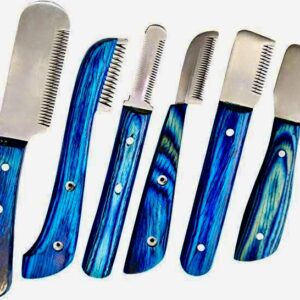 Blue Pakawood Stripping Knife Set for Pet Grooming – Professional Dematting & Hand Stripping Tools for Dogs & Cats – Right & Left Handed Groomers