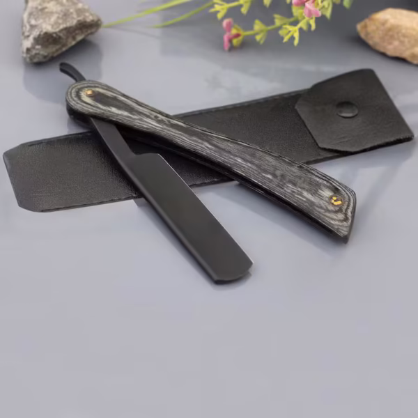 Handmade Classical Straight Razor with Black Wooden Handle Environment Friendly Razors with Razor Case