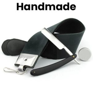 Handmade Genuine Leather Strop Plastic Handle Cut Throat Razor Set with Strop Paste Sharpening Strop with Handle Sharp Straight Razor