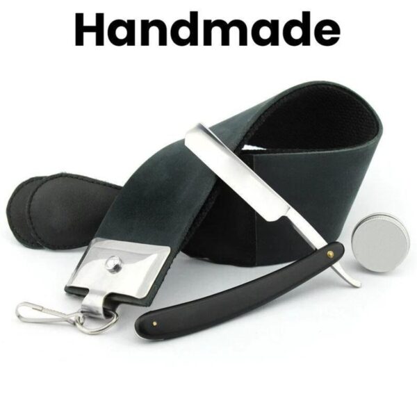 Handmade Genuine Leather Strop Plastic Handle Cut Throat Razor Set with Strop Paste Sharpening Strop with Handle Sharp Straight Razor - Image 2