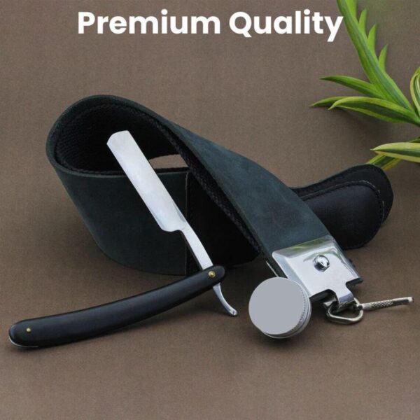 Handmade Genuine Leather Strop Plastic Handle Cut Throat Razor Set with Strop Paste Sharpening Strop with Handle Sharp Straight Razor - Image 3