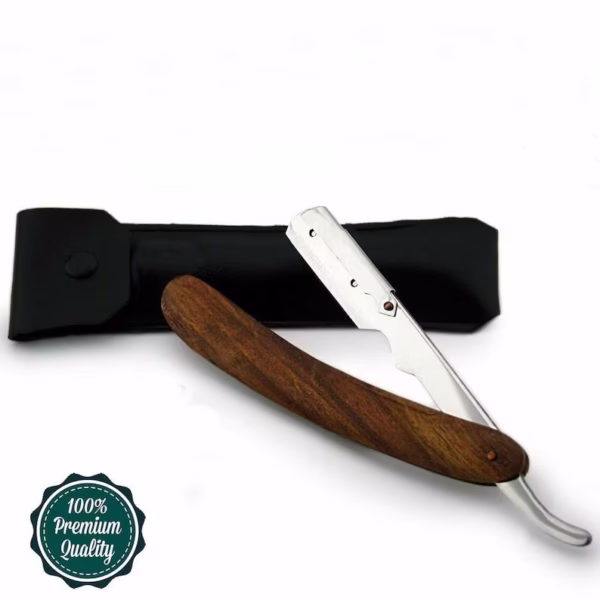 Handmade Wooden Handle Cut Throat Straight Razor Zero Waste Single Edge Razor with Razor Pouch - Image 3