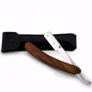Handmade Wooden Handle Cut Throat Straight Razor Zero Waste Single Edge Razor with Razor Pouch