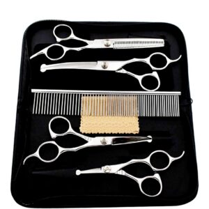 Professional 440C Stainless Steel Pet Grooming Kit – 6-in-1 Dog & Cat Hair Cutting Scissors Set with Comb & Case