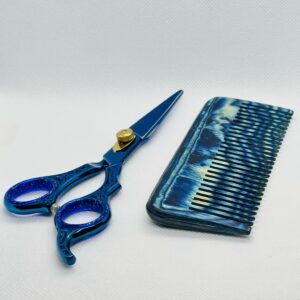 Professional Barber Shears & Handmade Pakawood Comb Set | Premium Hair Cutting Tools