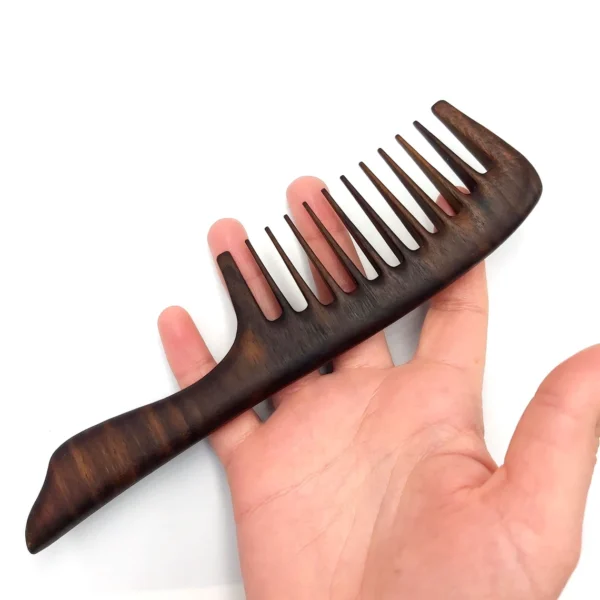 Wide tooth curly hair walnut comb - Wood Comb- Handmade Comb- Healthy Hair- Seamless Wood Comb- Natural Wood- Anti Static Comb - For Her - Image 3
