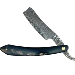 Handmade Damascus Steel Straight Razor with Black Bull Horn Handle – Vintage Barber Shaving Razor