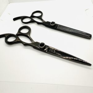 6.5” Black Professional Barber Shears & Thinning Scissors – 440C Stainless Steel Hair Cutting Set for Barbers & Stylists