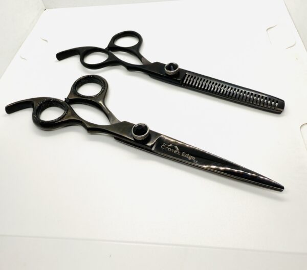 6.5” Black Professional Barber Shears & Thinning Scissors – 440C Stainless Steel Hair Cutting Set for Barbers & Stylists