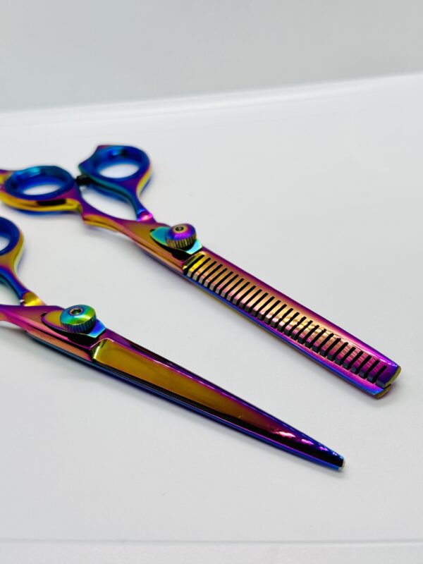 7” Professional Barber Shears with Thinning – 440C Stainless Steel & Plasma Coating - Image 3